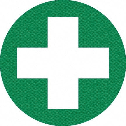 NMC - First Aid Cross Graphic, Hard Hat Label - White on Green, 0.045" Thick, For Certified Operator - Exact Tooling