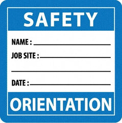 NMC - Safety Orientation - Name ____ Job Site ____ Date ____, Hard Hat Label - Blue/White/Black, 0.045" Thick, For Accident Prevention - Exact Tooling