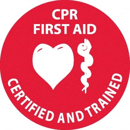 NMC - Certified CPR First Aid Trained, Hard Hat Label - White on Red, 0.045" Thick, For Accident Prevention - Exact Tooling