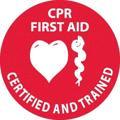 NMC - Certified CPR First Aid Trained, Hard Hat Label - White on Red, 0.045" Thick, For Accident Prevention - Exact Tooling