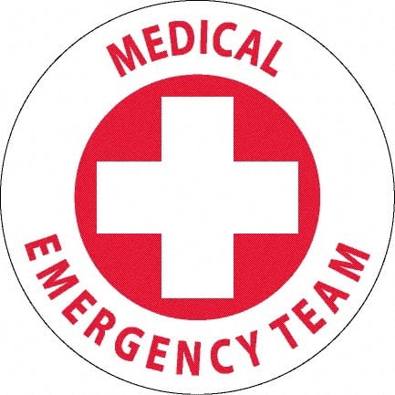NMC - Medical Emergency Team, Hard Hat Label - Red on White, 0.045" Thick, For Accident Prevention - Exact Tooling