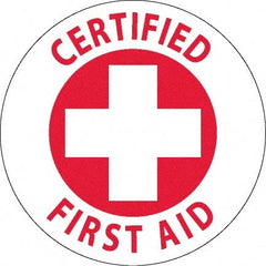 NMC - Certified First Aid, Hard Hat Label - Red on White, 0.045" Thick, For Accident Prevention - Exact Tooling