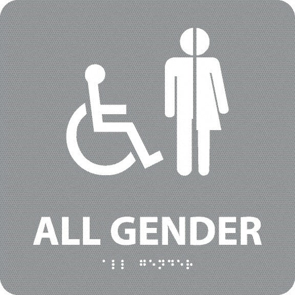 NMC - "All Gender", 8" Long x 8" Wide, Gravoply (Engraved) Safety Sign - Square, 0.25" Thick, Use for Restroom, Janitorial & Housekeeping - Exact Tooling