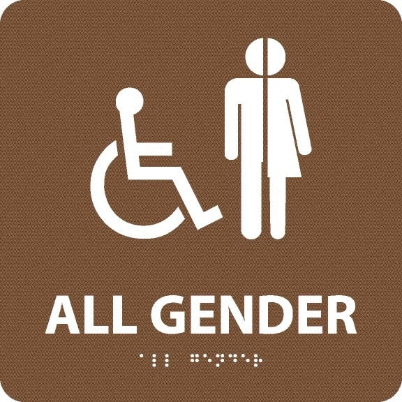 NMC - "All Gender", 8" Long x 8" Wide, Gravoply (Engraved) Safety Sign - Square, 0.25" Thick, Use for Restroom, Janitorial & Housekeeping - Exact Tooling