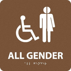 NMC - "All Gender", 8" Long x 8" Wide, Gravoply (Engraved) Safety Sign - Square, 0.25" Thick, Use for Restroom, Janitorial & Housekeeping - Exact Tooling