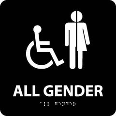 NMC - "All Gender", 8" Long x 8" Wide, Gravoply (Engraved) Safety Sign - Square, 0.25" Thick, Use for Restroom, Janitorial & Housekeeping - Exact Tooling