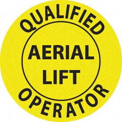 NMC - Qualified Aerial Lift Operator, Hard Hat Label - Black on Yellow, 0.045" Thick, For Accident Prevention - Exact Tooling