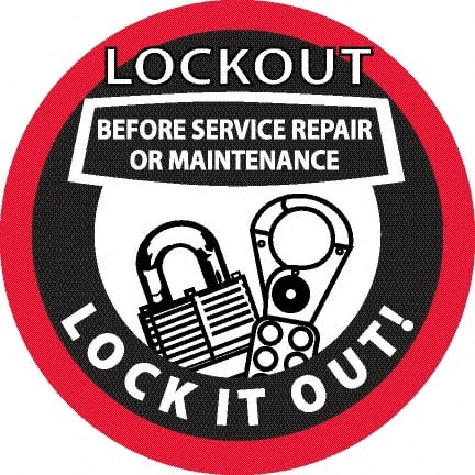 NMC - Lockout Before Service Repair or Maintenance - Lock It Out, Hard Hat Label - Black & Red on White, 0.045" Thick, For Accident Prevention - Exact Tooling