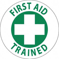NMC - First Aid Trained, Hard Hat Label - Green on White, 0.045" Thick, For Accident Prevention - Exact Tooling