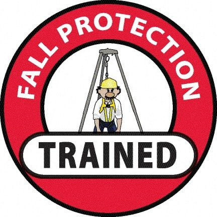NMC - Fall Protection Trained, Hard Hat Label - Red/Black/Yellow/White, 0.045" Thick, For Accident Prevention - Exact Tooling