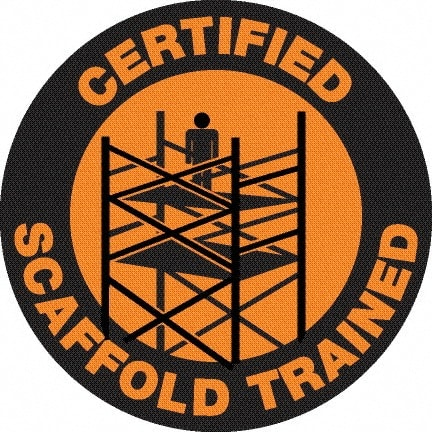 NMC - Certified Scaffold Trained, Hard Hat Label - Black on Orange, 0.045" Thick, For Certified Operator - Exact Tooling
