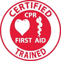 NMC - Certified CPR First Aid Trained, Hard Hat Label - Red on White, 0.045" Thick, For Accident Prevention - Exact Tooling