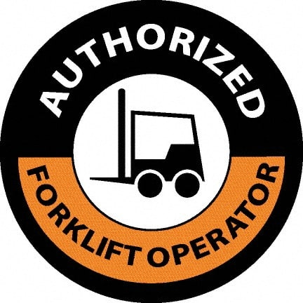 NMC - Authorized Forklift Operator, Hard Hat Label - Black/Orange/White, 0.045" Thick, For Accident Prevention - Exact Tooling