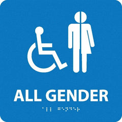 NMC - "All Gender", 8" Long x 8" Wide, Gravoply (Engraved) Safety Sign - Square, 0.25" Thick, Use for Restroom, Janitorial & Housekeeping - Exact Tooling