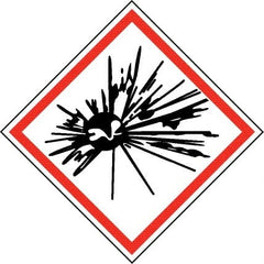 NMC - Hazardous Materials Label, Header: Explosive Warning - Legend: GHS - Graphic, English, Black & Red, 4" Long x 4" High, No Coating - Exact Tooling