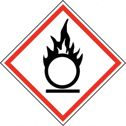 NMC - Hazardous Materials Label, Header: Oxidizer Warning - Legend: GHS - Graphic, English, Black & Red, 4" Long x 4" High, No Coating - Exact Tooling
