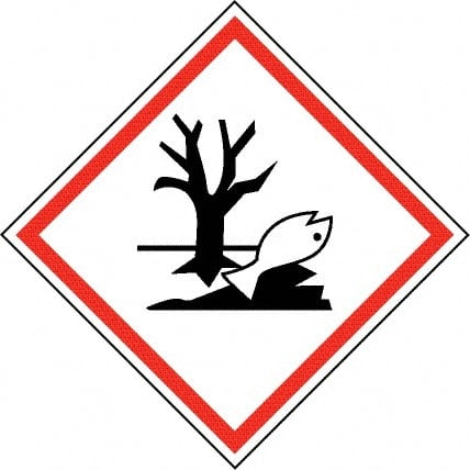 NMC - Hazardous Materials Label, Header: Dangerous for Environment Warning - Legend: GHS - Graphic, English, Black & Red, 2" Long x 2" High, No Coating - Exact Tooling