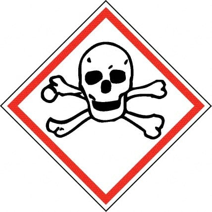 NMC - Hazardous Materials Label, Header: Toxic Warning - Legend: GHS - Graphic, English, Black & Red, 4" Long x 4" High, No Coating - Exact Tooling