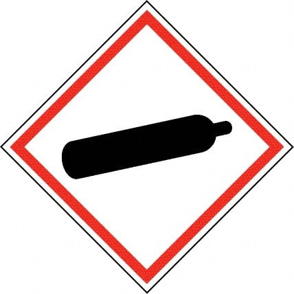 NMC - Hazardous Materials Label, Header: Compressed Gas Warning - Legend: GHS - Graphic, English, Black & Red, 4" Long x 4" High, No Coating - Exact Tooling