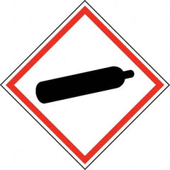 NMC - Hazardous Materials Label, Header: Compressed Gas Warning - Legend: GHS - Graphic, English, Black & Red, 4" Long x 4" High, No Coating - Exact Tooling