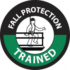 NMC - Fall Protection Trained, Hard Hat Label - Diamond, White & Green on Black, 0.004" Thick, Indoor or Outdoor, Adhesive Backed, For Accident Prevention - Exact Tooling