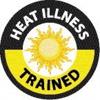 NMC - Heat Illness Trained, Hard Hat Label - Round, White & Yellow on Black, 0.004" Thick, Indoor or Outdoor, Adhesive Backed, For Accident Prevention - Exact Tooling