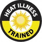 NMC - Heat Illness Trained, Hard Hat Label - Round, White & Yellow on Black, 0.004" Thick, Indoor or Outdoor, Adhesive Backed, For Accident Prevention - Exact Tooling