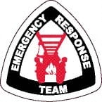 NMC - Emergency Response Team, Hard Hat Label - Diamond, Black & Red on White, 0.004" Thick, Indoor or Outdoor, Adhesive Backed, For Accident Prevention - Exact Tooling