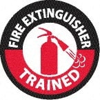 NMC - Fire Extinguisher Trained, Hard Hat Label - Diamond, Black & Red on White, 0.004" Thick, Indoor or Outdoor, Adhesive Backed, For Accident Prevention - Exact Tooling