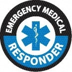 NMC - Emergency Medical Responder, Hard Hat Label - Round, Black & Blue on White, 0.004" Thick, Indoor or Outdoor, Adhesive Backed, For Accident Prevention - Exact Tooling