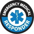 NMC - Emergency Medical Responder, Hard Hat Label - Round, Black & Blue on White, 0.004" Thick, Indoor or Outdoor, Adhesive Backed, For Accident Prevention - Exact Tooling