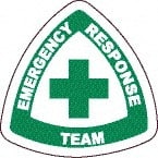NMC - Emergency Response Team, Hard Hat Label - Round, Green on White, 0.004" Thick, Indoor or Outdoor, Adhesive Backed, For Accident Prevention - Exact Tooling