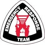 NMC - Emergency Response Team, Hard Hat Label - Diamond, Black & Red on White, 0.004" Thick, Indoor or Outdoor, Adhesive Backed, For Accident Prevention - Exact Tooling