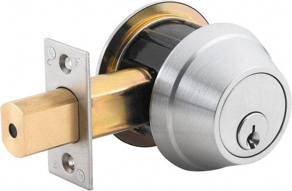 Stanley - 1-3/8 to 2" Door Thickness, Bright Brass Finish, Double Cylinder Deadbolt - Nonhanded Handling, Key Override, Double Cylinder - Exact Tooling