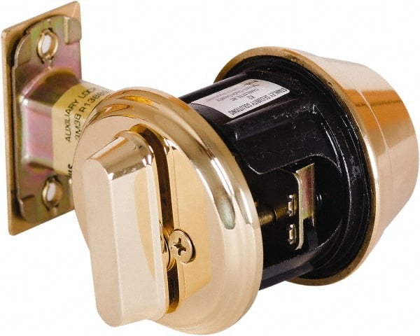 Stanley - 1-3/8 to 2" Door Thickness, Bright Brass Finish, Single Cylinder Deadbolt - Nonhanded Handling, Key Override, Single Cylinder - Exact Tooling