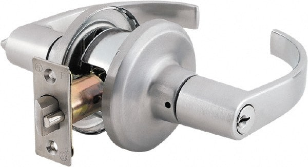 Stanley - Grade 2 Storeroom Lever Lockset - 2-3/8 & 2-3/4" Back Set, Brass Alloy, Satin Chrome Finish - Exact Tooling