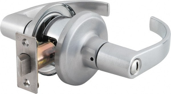 Stanley - Grade 2 Privacy Lever Lockset - 2-3/8 & 2-3/4" Back Set, Keyless Cylinder, Brass Alloy, Satin Chrome Finish - Exact Tooling
