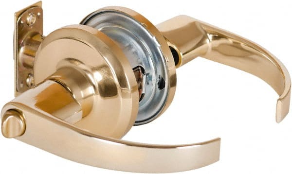 Stanley - Grade 2 Privacy Lever Lockset - 2-3/8 & 2-3/4" Back Set, Keyless Cylinder, Brass Alloy, Bright Brass Finish - Exact Tooling