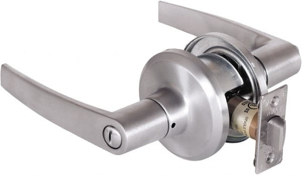 Stanley - Grade 2 Privacy Lever Lockset - 2-3/8 & 2-3/4" Back Set, Keyless Cylinder, Brass Alloy, Satin Chrome Finish - Exact Tooling