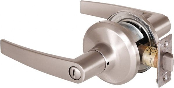 Stanley - Grade 2 Privacy Lever Lockset - 2-3/8 & 2-3/4" Back Set, Keyless Cylinder, Brass Alloy, Satin Nickel Finish - Exact Tooling