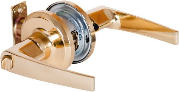 Stanley - Grade 2 Privacy Lever Lockset - 2-3/8 & 2-3/4" Back Set, Keyless Cylinder, Brass Alloy, Bright Brass Finish - Exact Tooling