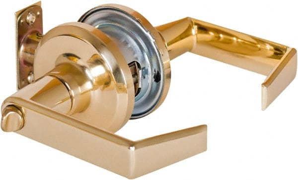 Stanley - Grade 2 Privacy Lever Lockset - 2-3/8 & 2-3/4" Back Set, Keyless Cylinder, Brass Alloy, Bright Brass Finish - Exact Tooling