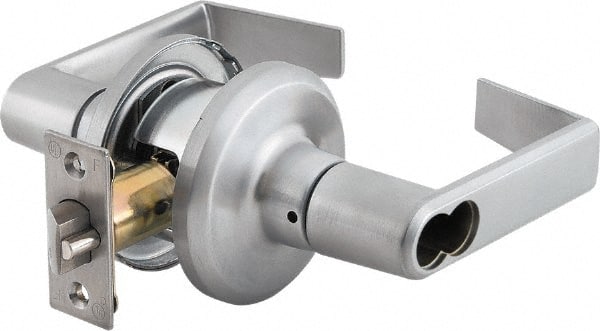 Stanley - Grade 2 Storeroom Lever Lockset - 2-3/8 & 2-3/4" Back Set, Brass Alloy, Satin Chrome Finish - Exact Tooling