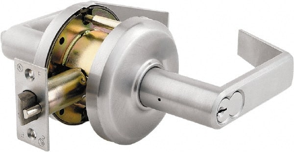 Stanley - Grade 2 Entrance Lever Lockset - 2-3/4" Back Set, Key In Lever Cylinder, Brass Alloy, Satin Chrome Finish - Exact Tooling