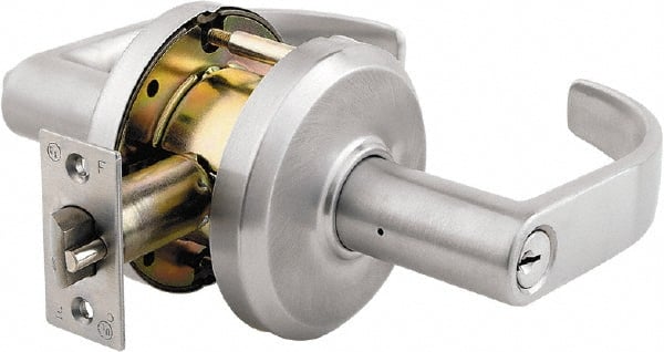 Stanley - Grade 2 Entrance Lever Lockset - 2-3/4" Back Set, Key In Lever Cylinder, Brass Alloy, Satin Chrome Finish - Exact Tooling