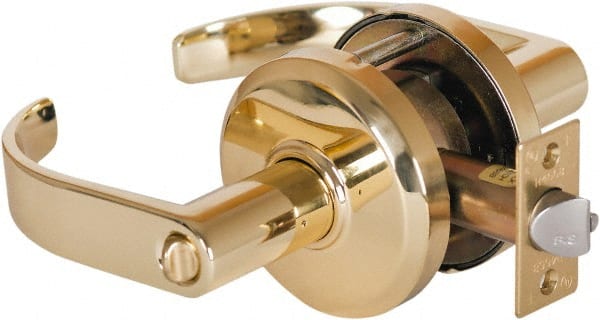 Stanley - Grade 2 Entrance Lever Lockset - 2-3/4" Back Set, Key In Lever Cylinder, Brass Alloy, Bright Brass Finish - Exact Tooling