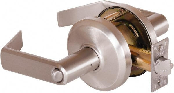 Stanley - Grade 2 Entrance Lever Lockset - 2-3/4" Back Set, Key In Lever Cylinder, Brass Alloy, Nickel Finish - Exact Tooling