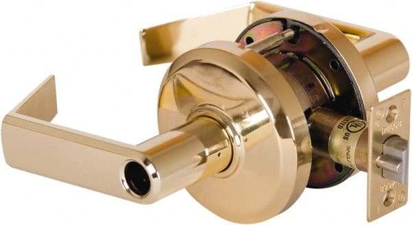 Stanley - Grade 2 Entrance Lever Lockset - 2-3/4" Back Set, Key In Lever Cylinder, Brass Alloy, Bright Brass Finish - Exact Tooling