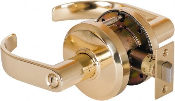 Stanley - Grade 2 Privacy Lever Lockset - 2-3/4" Back Set, Keyless Cylinder, Brass Alloy, Bright Brass Finish - Exact Tooling