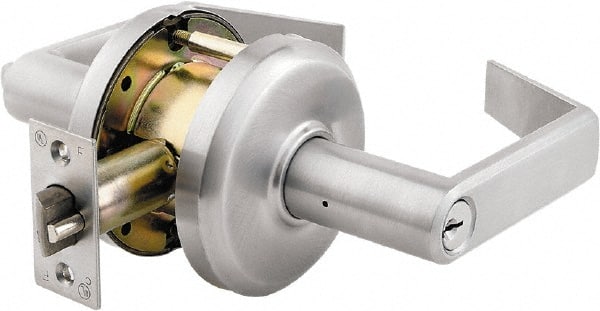 Stanley - Grade 2 Entrance Lever Lockset - 2-3/4" Back Set, Key In Lever Cylinder, Brass Alloy, Satin Chrome Finish - Exact Tooling